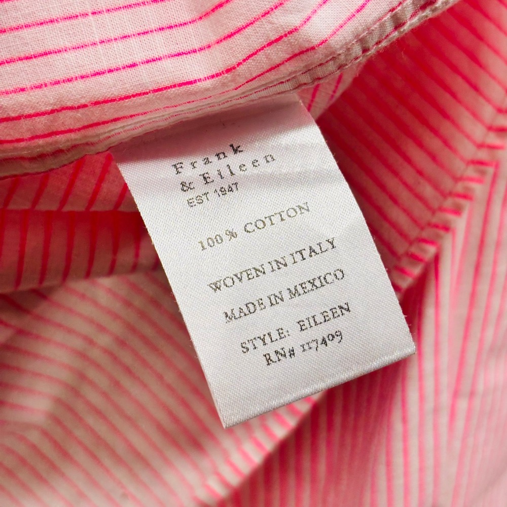 Frank & Eileen Eileen Pink White Striped Italian Cotton Button Up Shirt XS - Picture 7 of 7